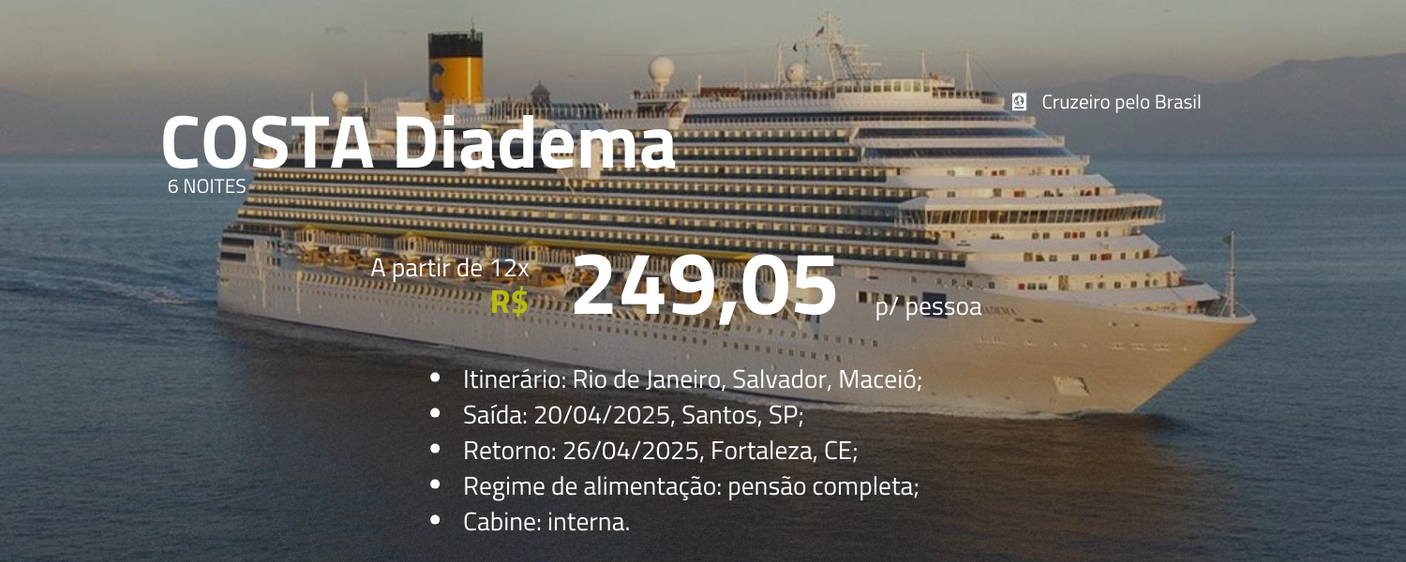 Clique aqui para mais informações - Mapei Viagens - Cruzeiro pelo Brasil