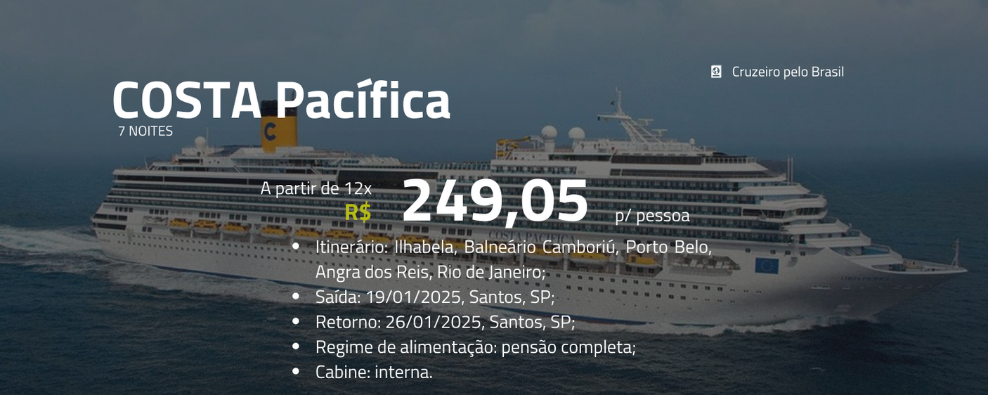 Clique aqui para mais informações - Mapei Viagens - Cruzeiro pelo Brasil